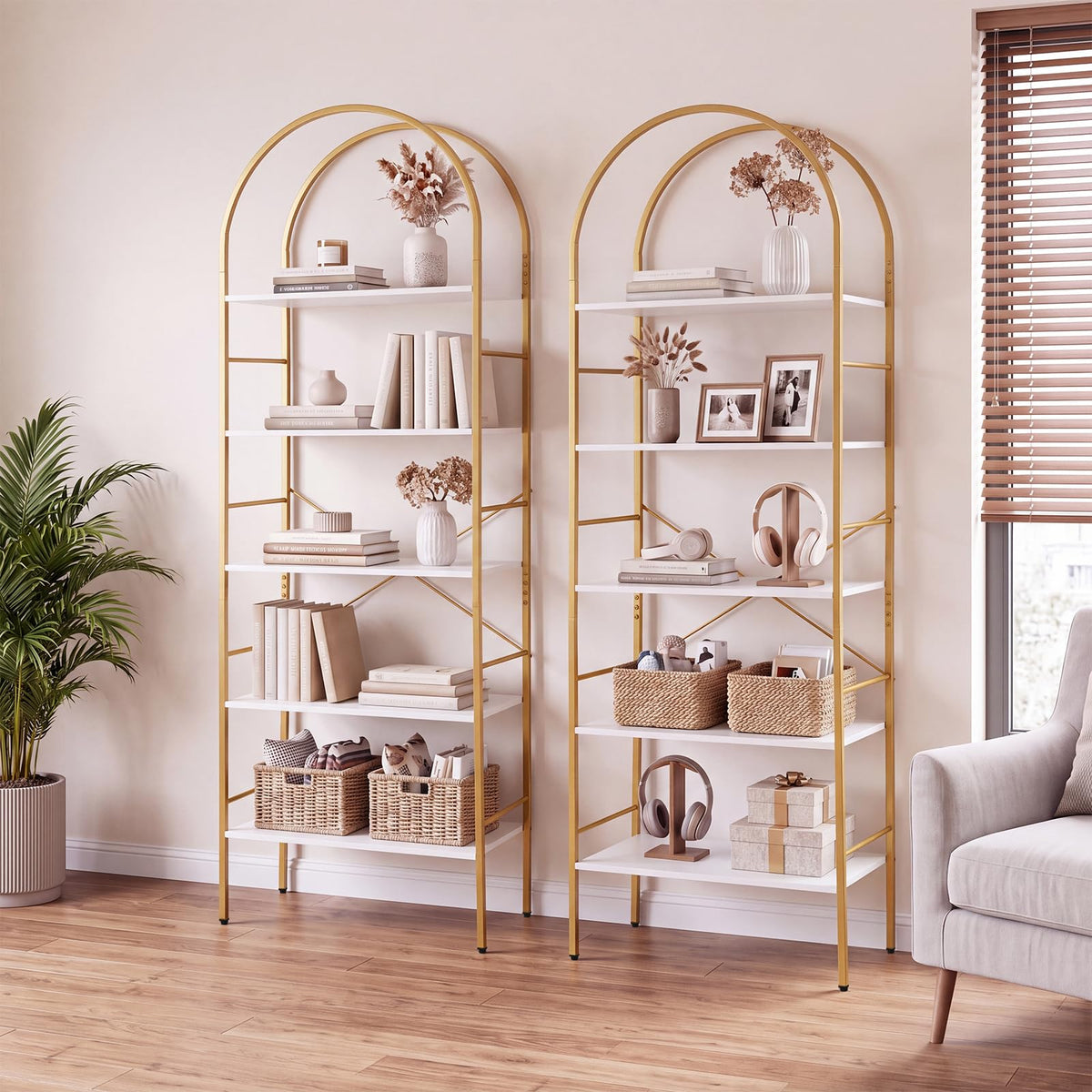 GIANTEX 5-Tier Arched Bookcase with Open Wooden Shelves