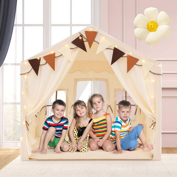 3-4 Kids Large Play Tent House with 2 Opening Doors Star Lights