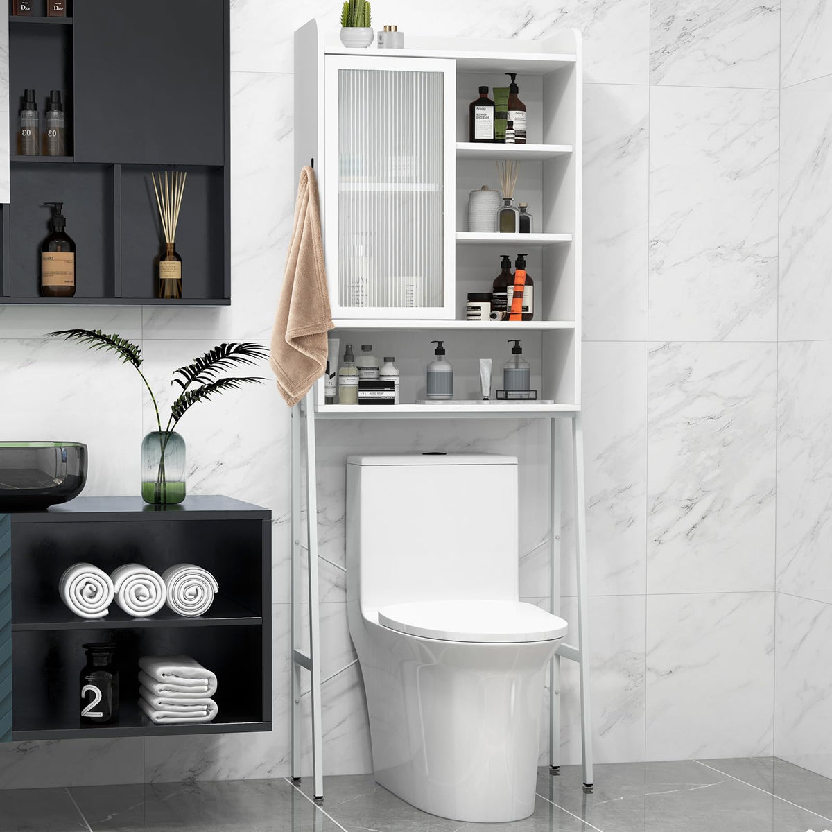 Giantex Over The Toilet Storage Cabinet, Bathroom Space Saver with Sliding Acrylic Door & Metal Frame