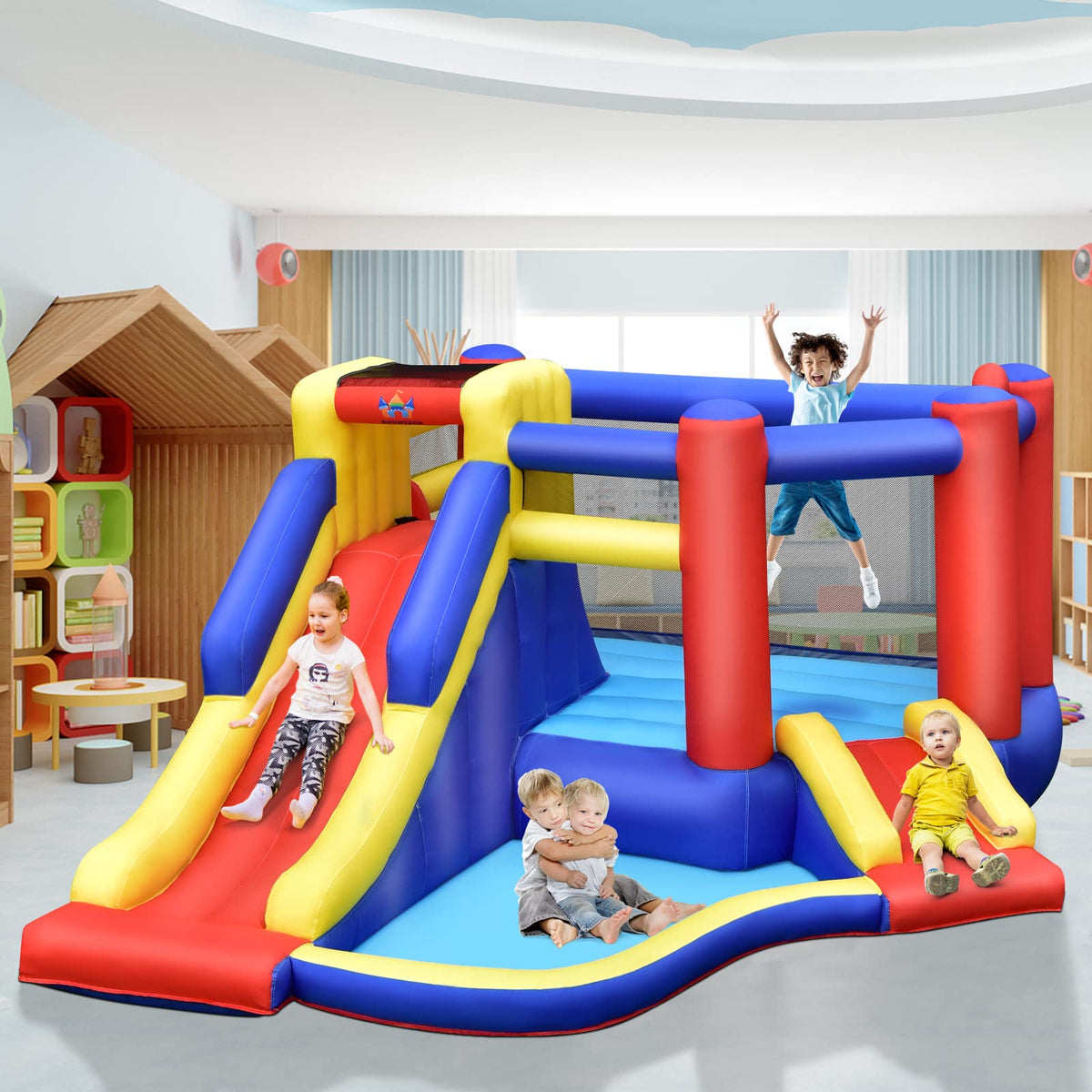 Inflatable Bounce House with Large Jumping Area, Dual Slide