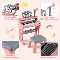 Mini Keyboard Piano for Kids 25 Keys Electric Piano with Stool Music Stand and Microphone