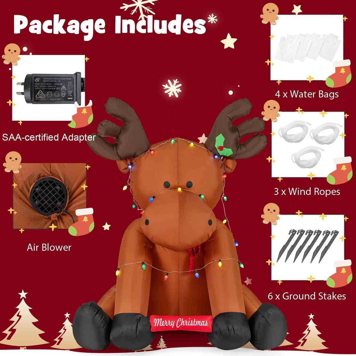 2.6M Tall Christmas Inflatable Reindeer Outdoor Decoration