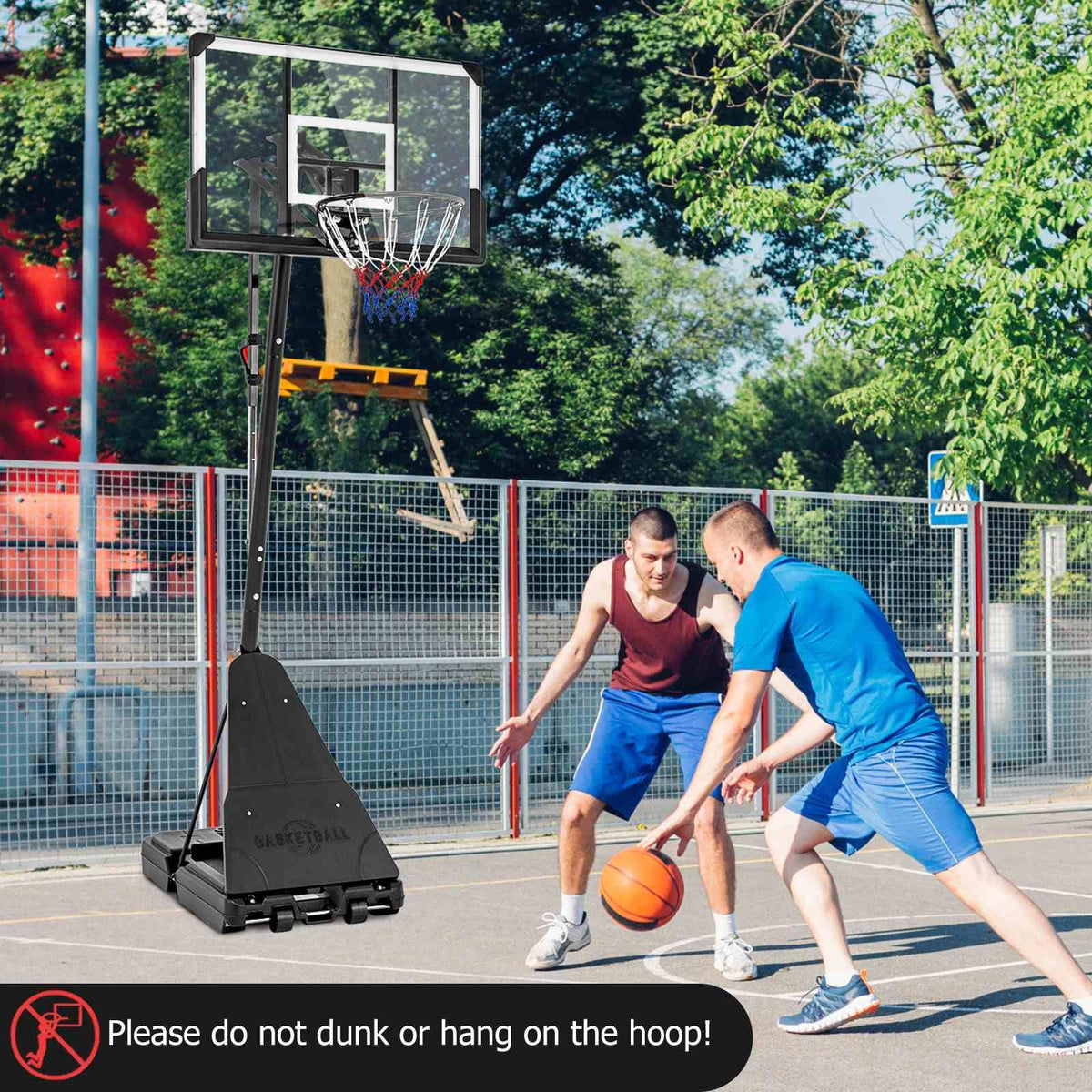 Portable Basketball Hoop, 1.5-3.05m Height Adjustable Basketball Goal System w/ 112 cm Shatterproof Backboard