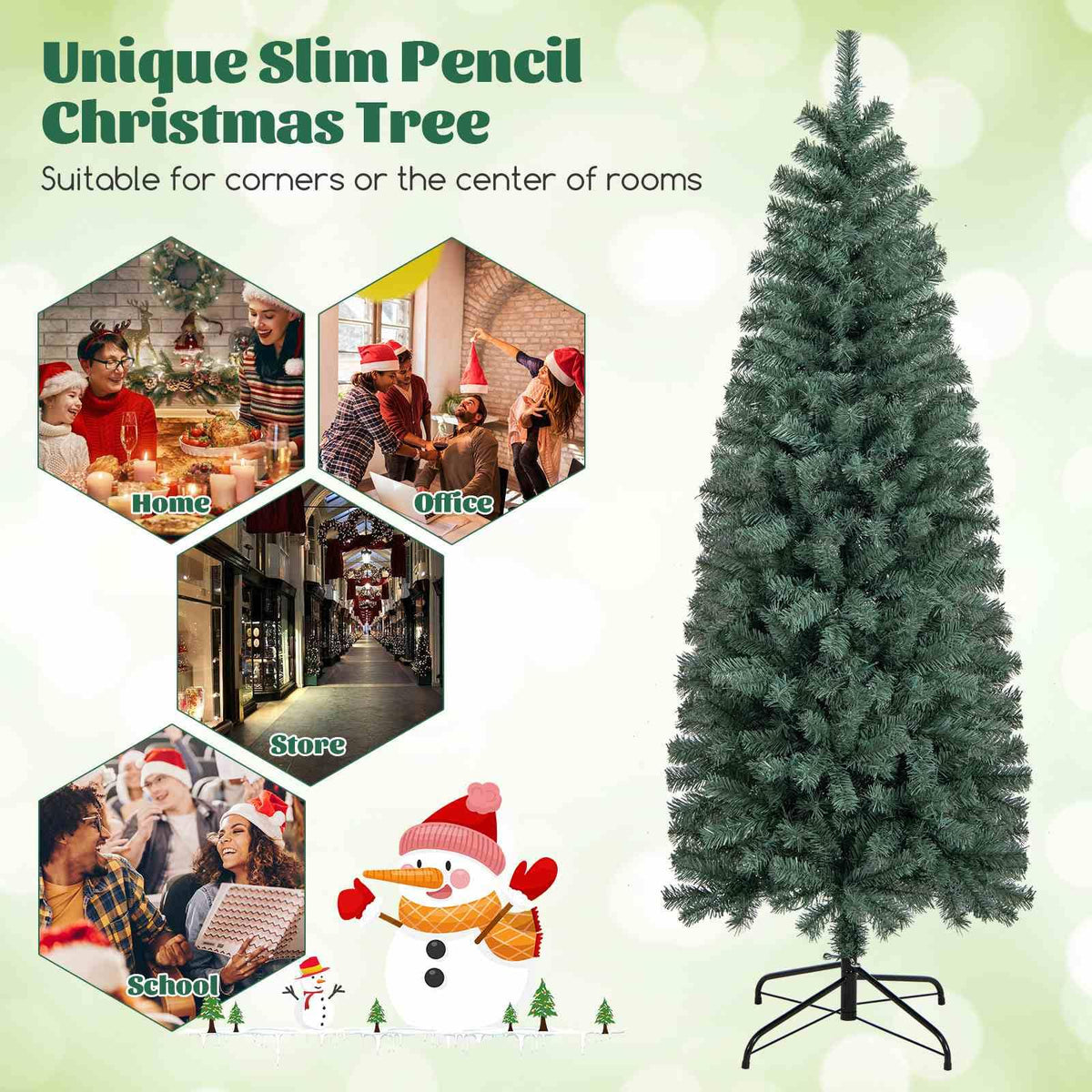 Pre-Lit Blue Artificial Slim Pencil Hinged Holiday Christmas Tree with 9 Modes LED Lights