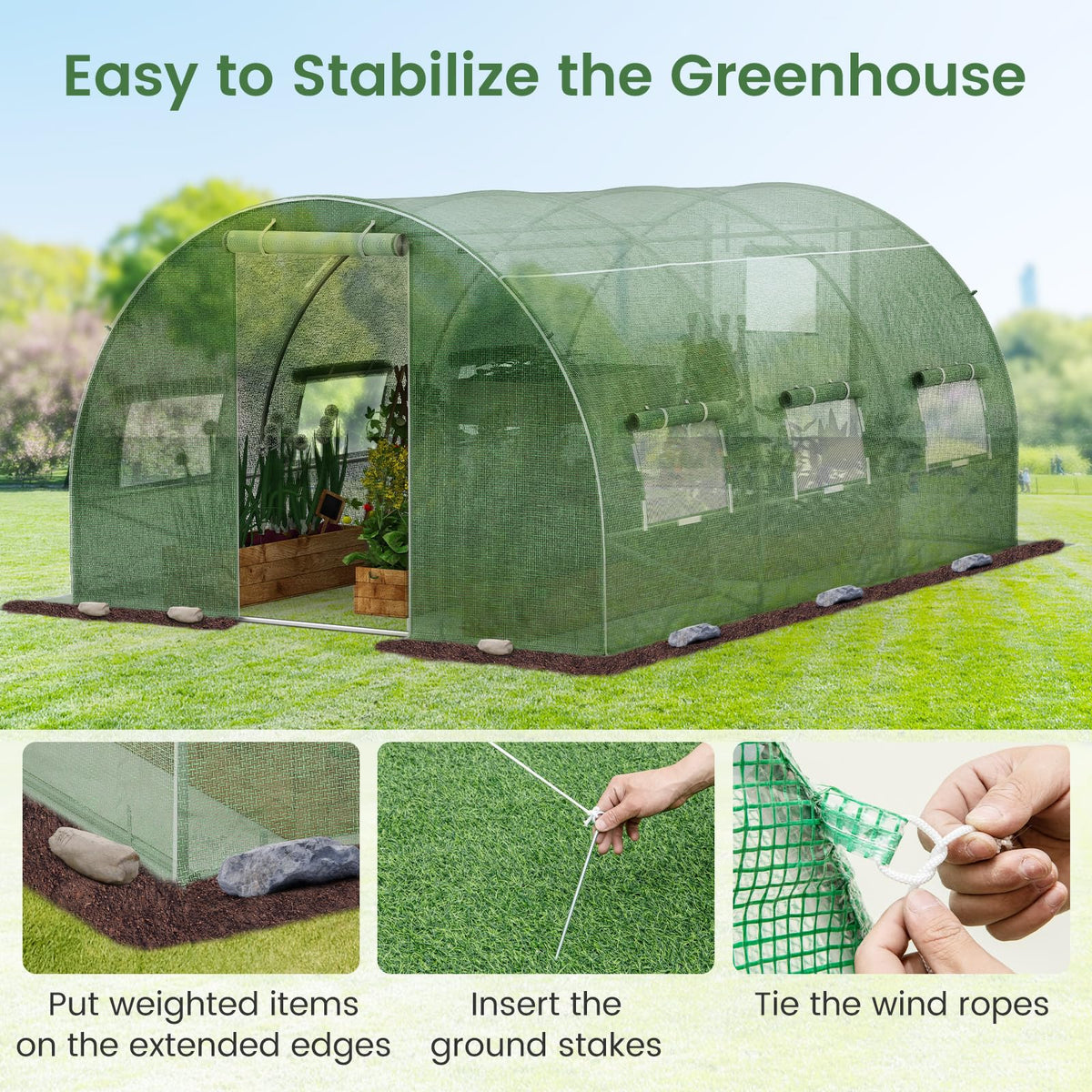 4x3x2m Outdoor Walk-in Tunnel Greenhouse 6 Roll-up Windows