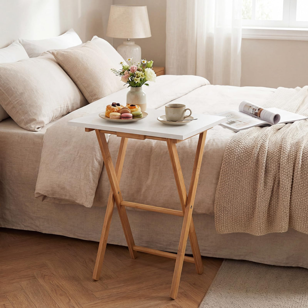 Folding TV Tray Tables Set of 2 for Eating at Couch for Bedroom and Living Room