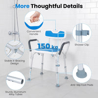 6-PositionAdjustable Height Shower Chair with Back and Arms