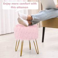 Giantex Luxury Faux Fur Vanity Stool Chair, Round Footstool Ottoman w/Metal Legs