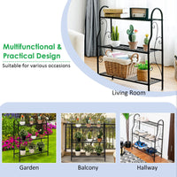 3-Tier Scrollwork Design Metal Plant Stand for Balcony Garden Yard