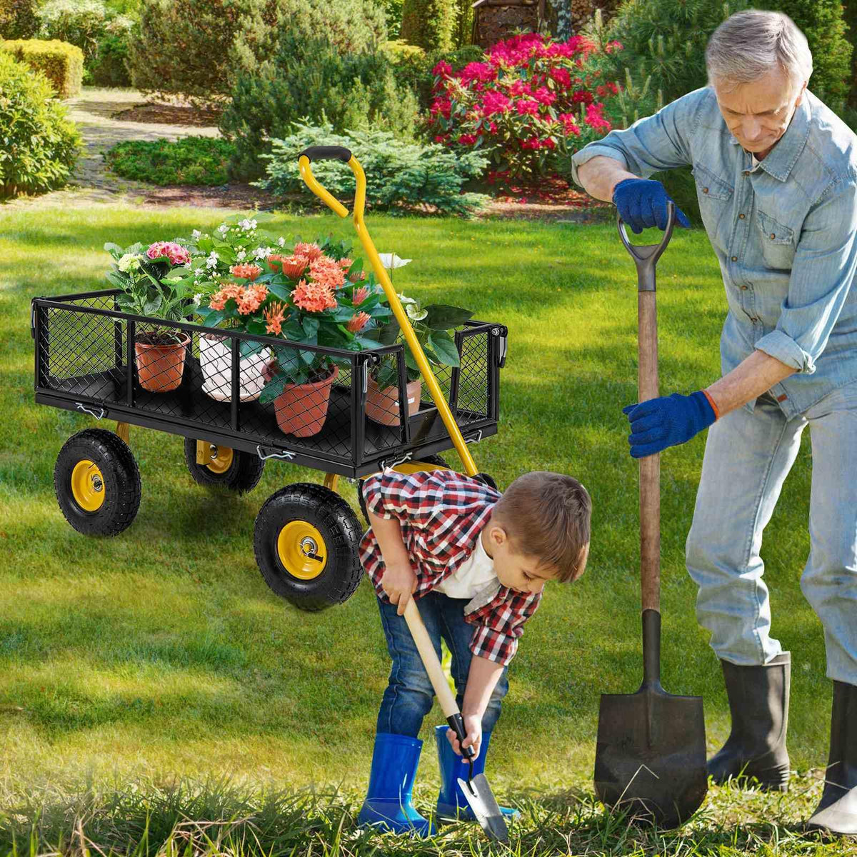 Outdoor Platform Cart w/4 Removable Side Panels, 26cm All Terrain Wheels