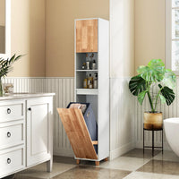 Tall Bathroom Storage Organizer Unit with Rubber Wood Doors