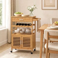 Giantex Bamboo Rolling Kitchen Island Trolley with Storage Cabinet