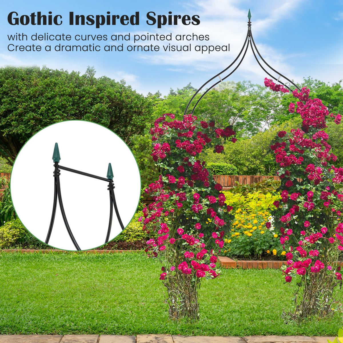 287cm Gothic Style Decorative Metal Garden Arch for Vine Rose Climbing