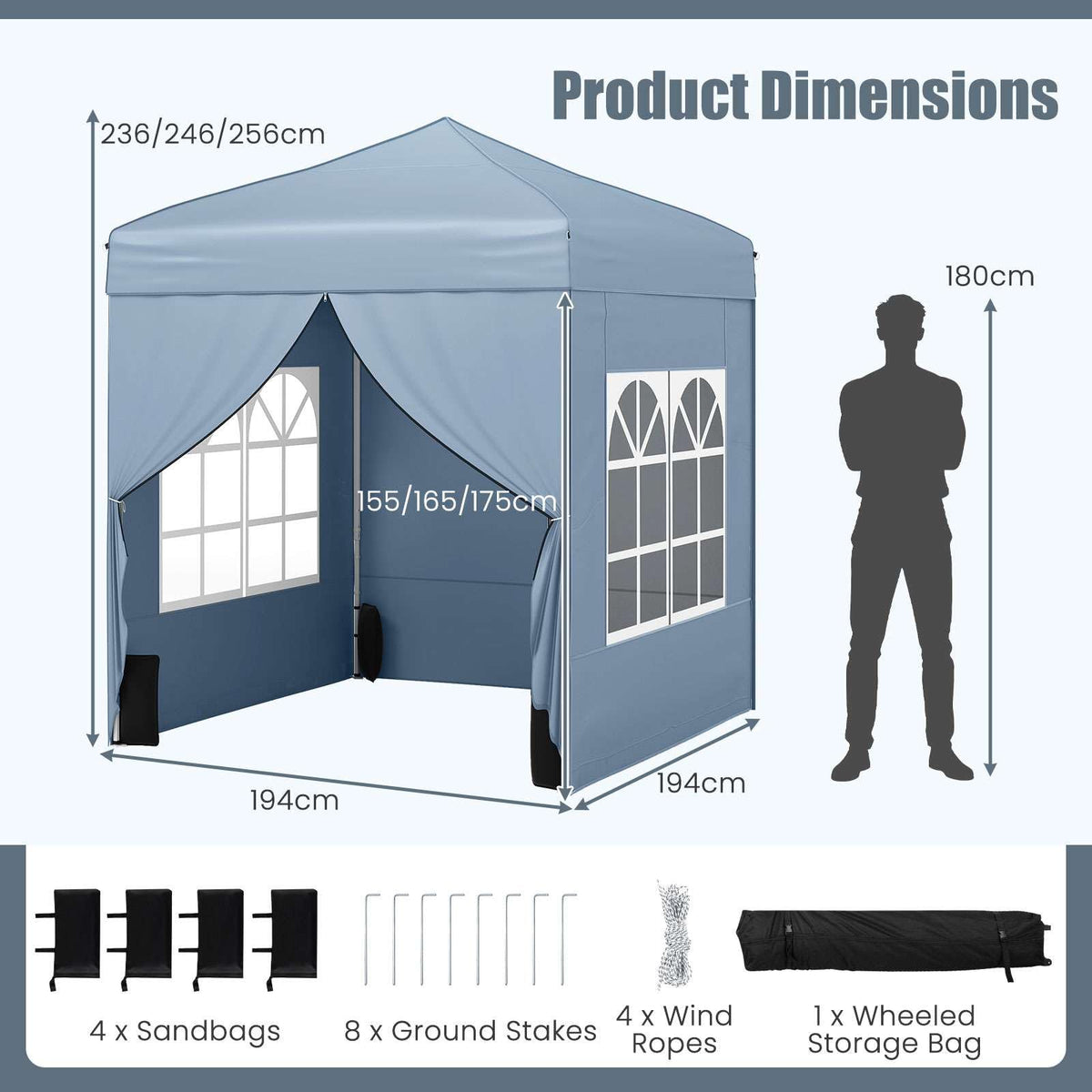 2 x 2 M Pop up Canopy Tent, Outdoor Patio Commercial Sunshade Shelter w/ 4 Sidewalls