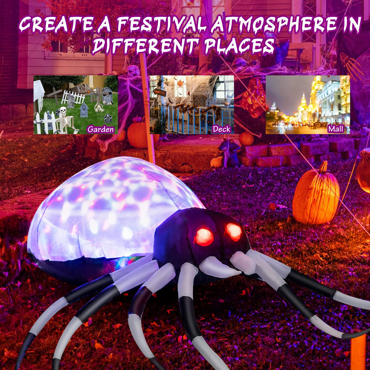Giantex 105CM Wall Halloween Inflatable Spider with Multi-colour Lights