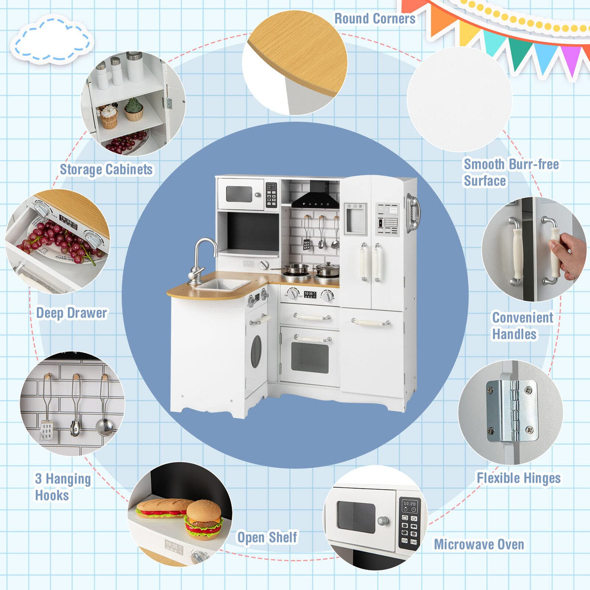 Wooden Play Kitchen with Stove for Toddlers