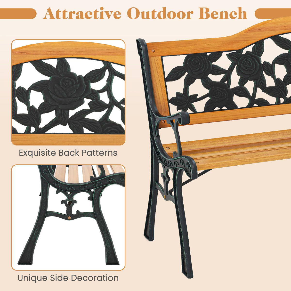 Giantex Outdoor Bench with Slatted Seat, Curved Armrests