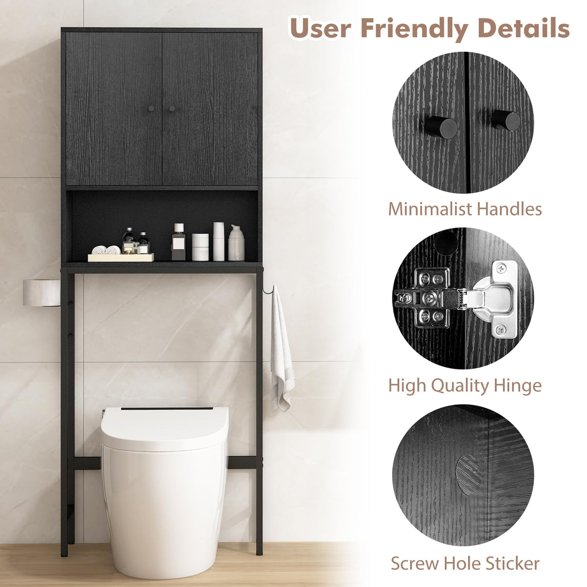 ver The Toilet Storage Cabinet, Free Standing Toilet Rack w/ 2 Doors