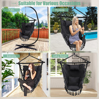 Hammock Swing Chair, Hanging Rope Swing w/Detachable Steel Bars, Side Pocket, Head Pillow & 2 Cushions