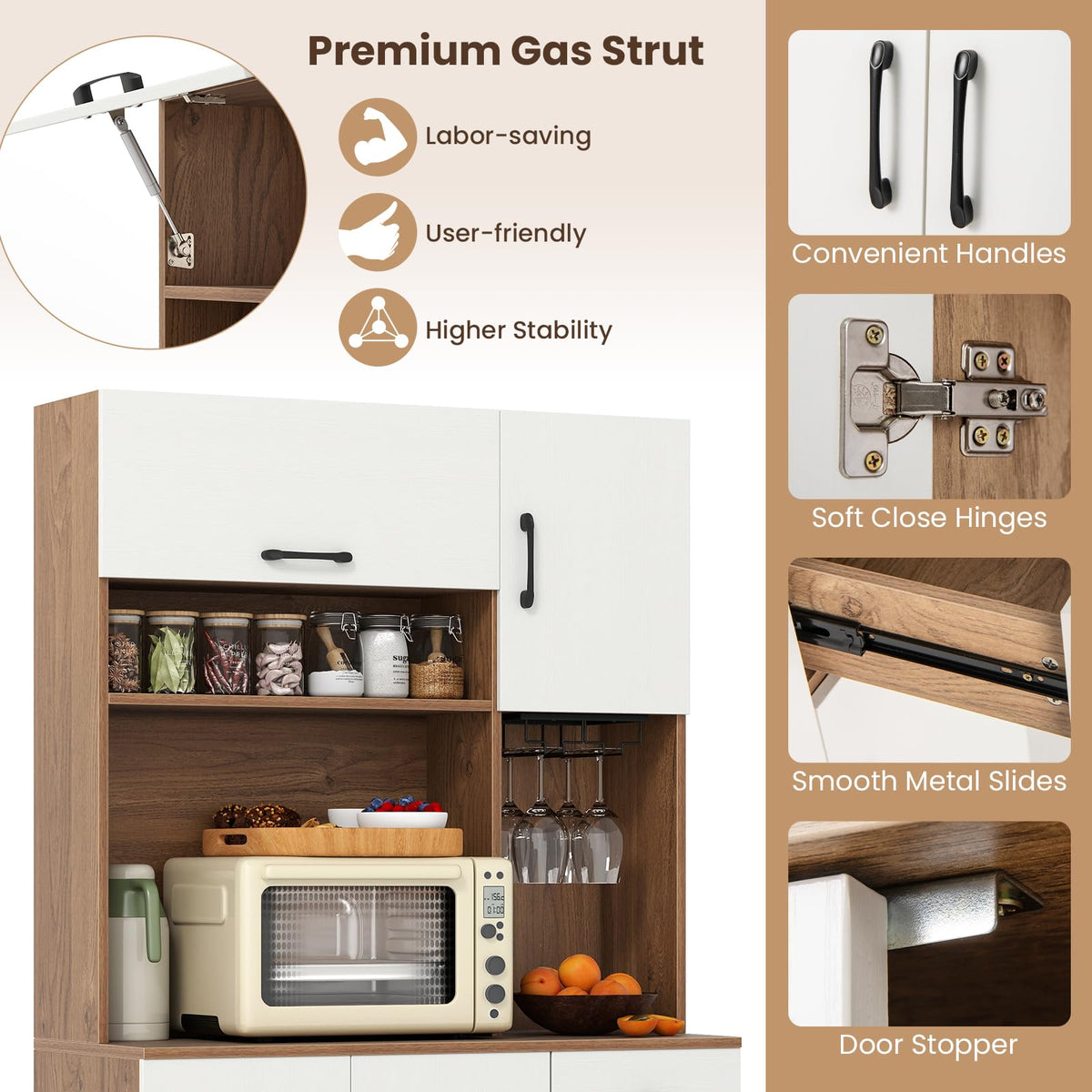 Giantex 167cm Tall Pantry Cabinet w/Hutch & Power Outlets