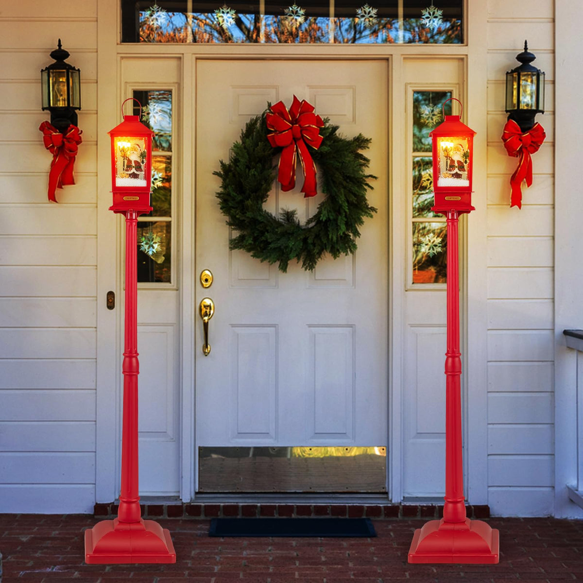 1-Piece Christmas Street Lamp 155cm with Snow Globe and Santa Music for Porch
