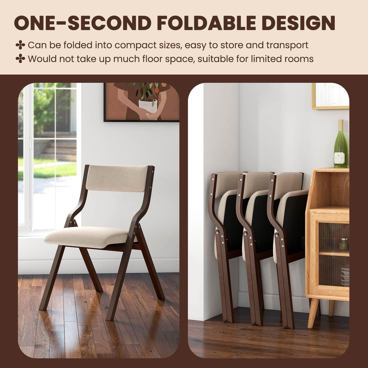 Giantex Folding Dining Chair Set of 2, Wooden Upholstered Dining Chairs