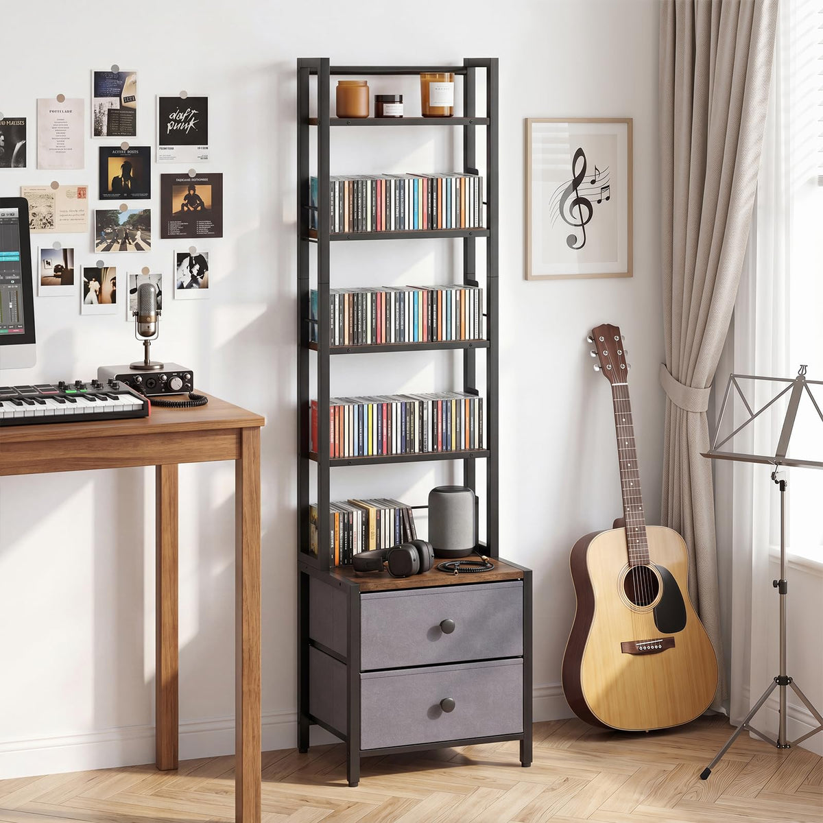 Giantex CD Storage Rack with Drawers, 5-Tier DVD Shelf Organizer