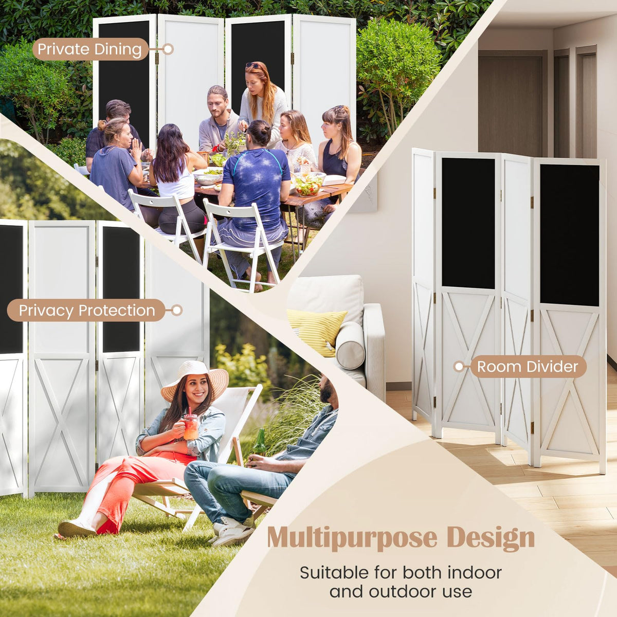 Giantex 170 CM Tall 4-Panel Room Divider with 2 Blackboards & 2 Whiteboards