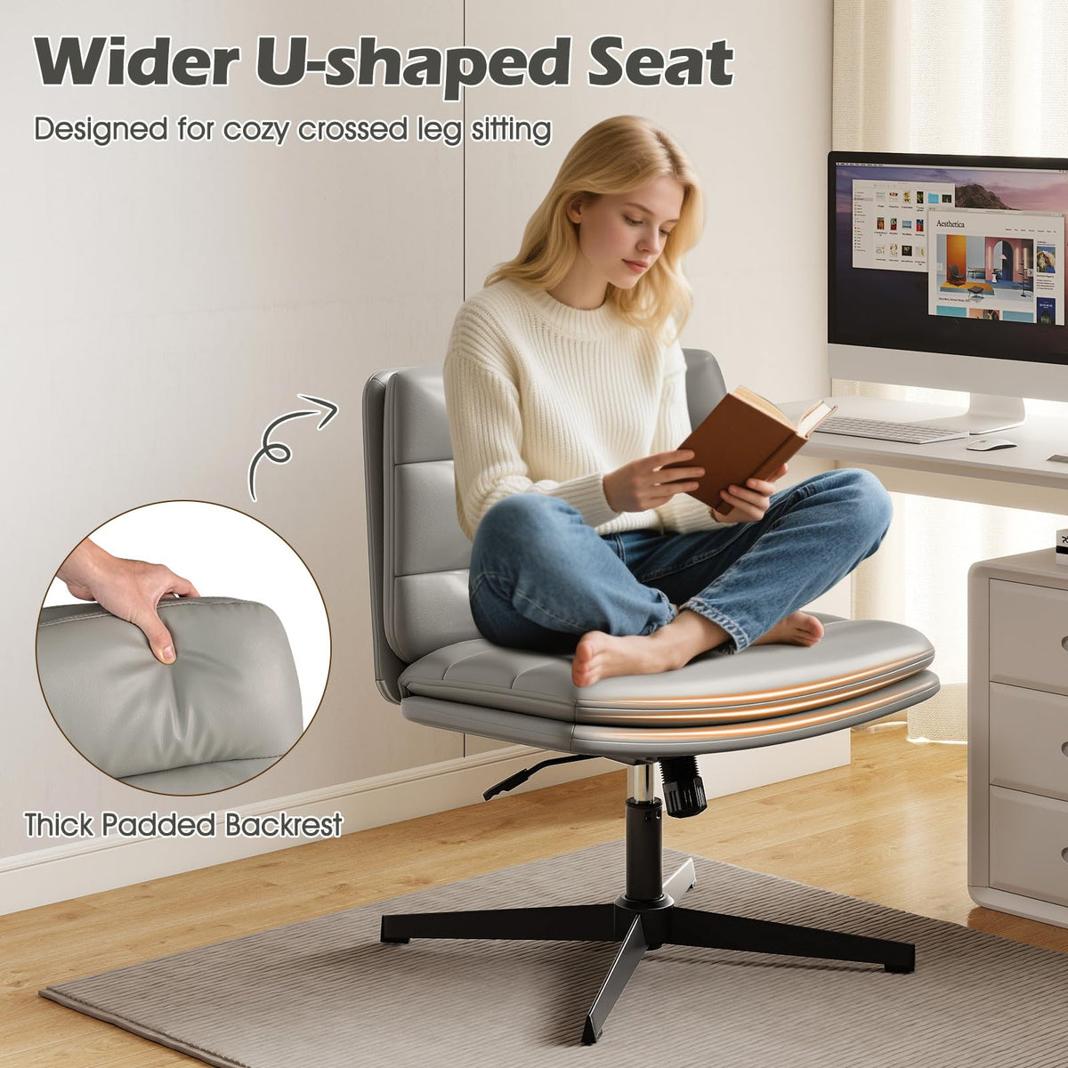 Criss Cross Legged Chair No Wheels Armless Home Office Desk Chair