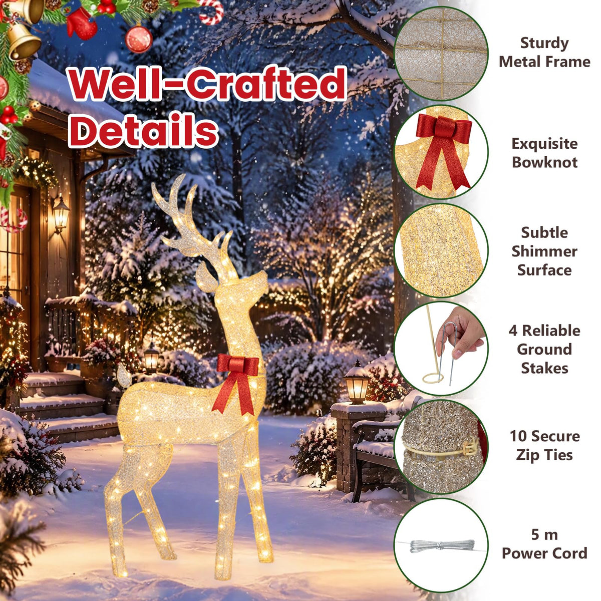 Lighted Golden Christmas Reindeer with 130 Warm Yellow LED Lights