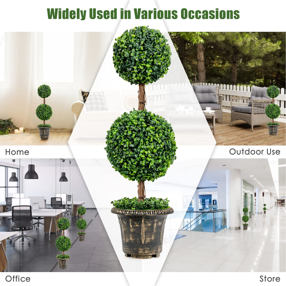 Giantex Topiary Artificial Tree, 90cm Double Ball Tree, UV & Water Protection, Indoor & Outdoor Use