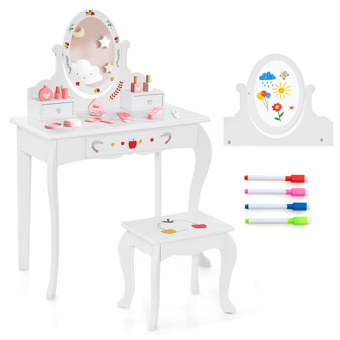 Kids Vanity Set with 360° Rotatable Mirror & Whiteboard for Kids Aged 3 +