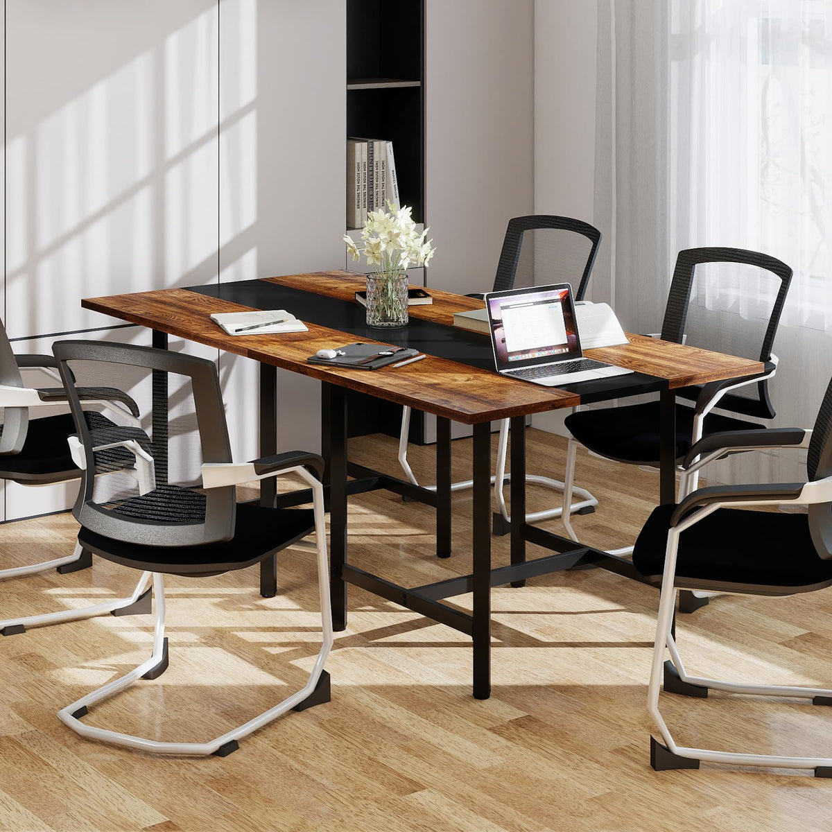 Giantex 100cm Square Conference Table, Meeting Room Table with Thickened Tabletop