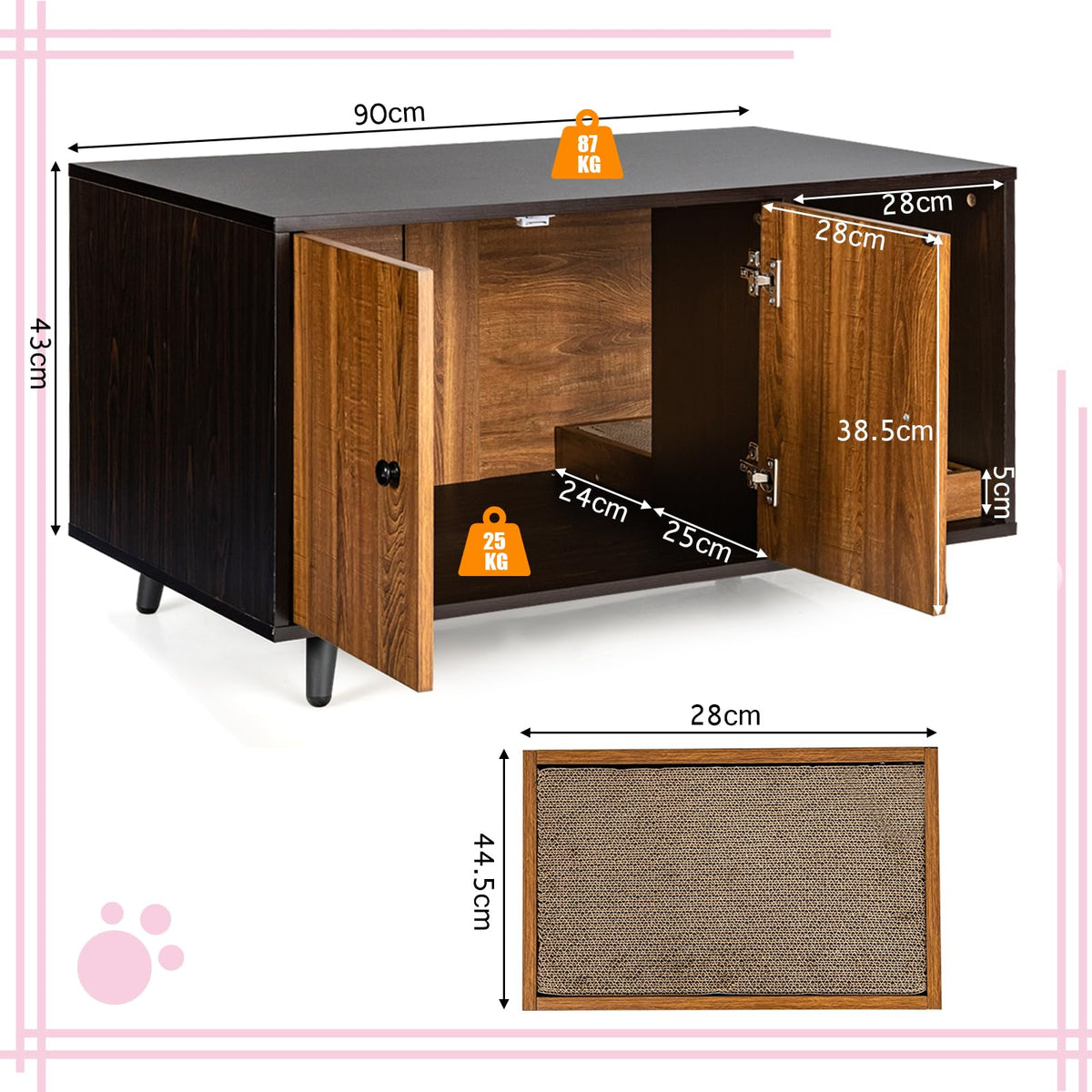 Cat Litter Box Enclosure with Divider for Large Cat & Kitty