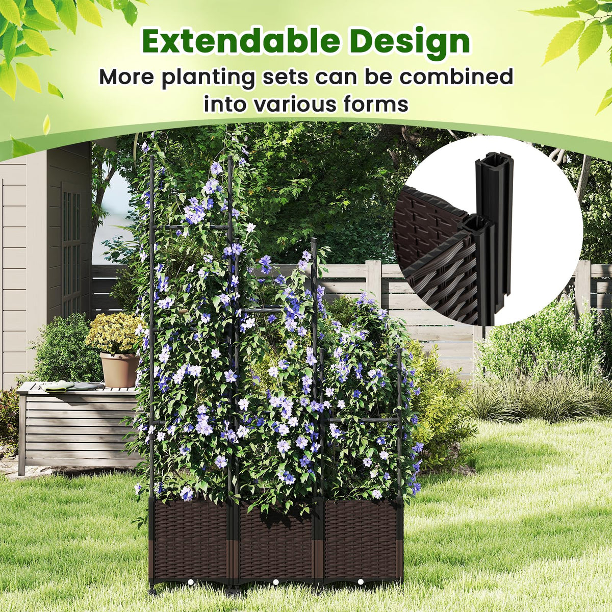 220cm Tall Raised Garden Bed w/Trellis