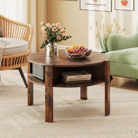 2-Tier Round Coffee Table w/Storage, 75 cm Tea Cocktail Table w/ 4 Shelves