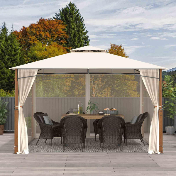 3.6M x 3M Outdoor Patio Gazebo with Netting and 2-Tier Canopy Roof