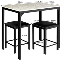 3 Pcs Dining Table and Chairs Set Modern Kichten Table w/Faux Marble Tabletop 2 Chairs Contemporary