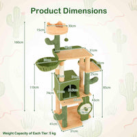 160cm Cactus Cat Tree for Indoor Cats Modern Multi-level Cat Tower w/Sisal Posts