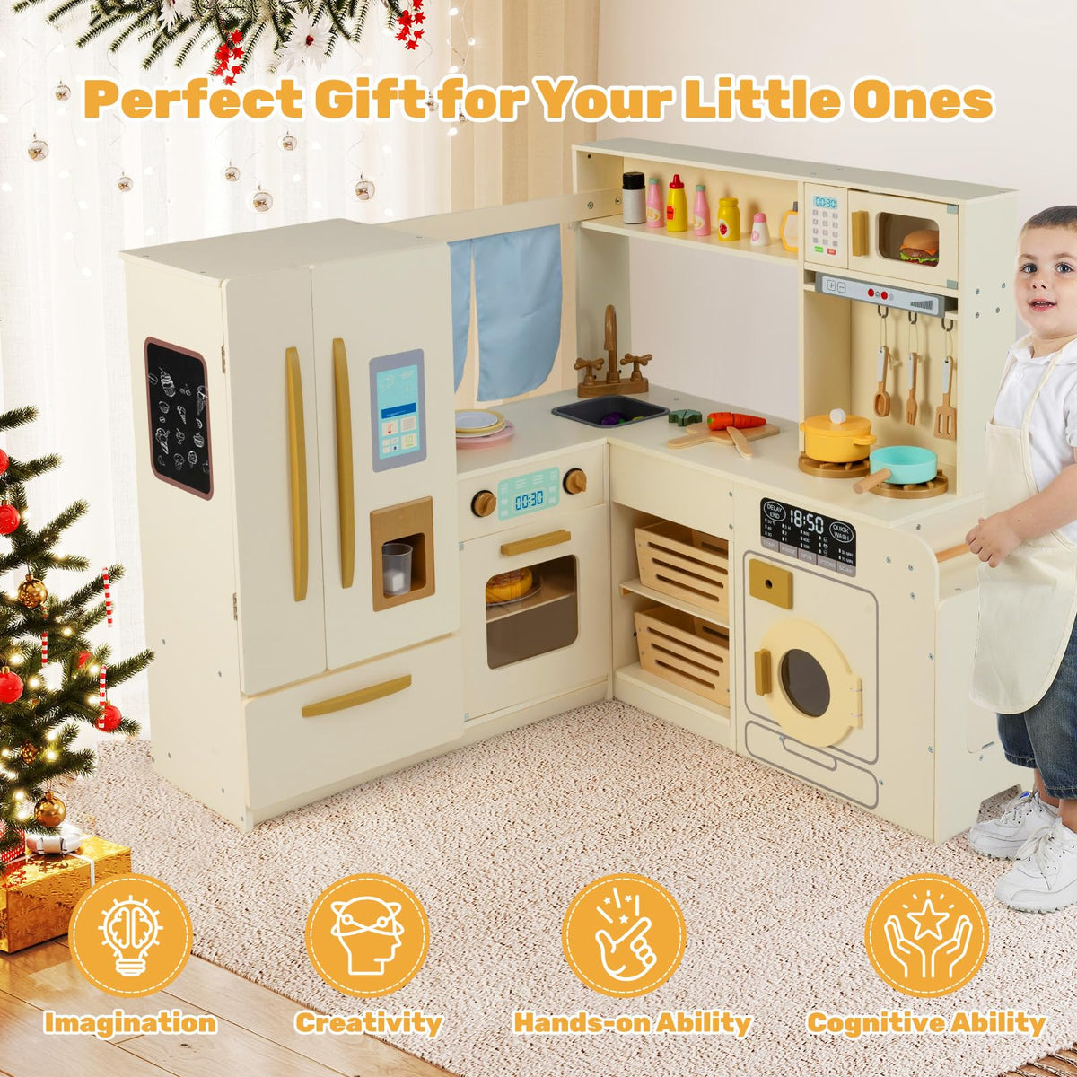 Corner Play Kitchen with Lights and Sounds Large Pretend Kitchen Playset
