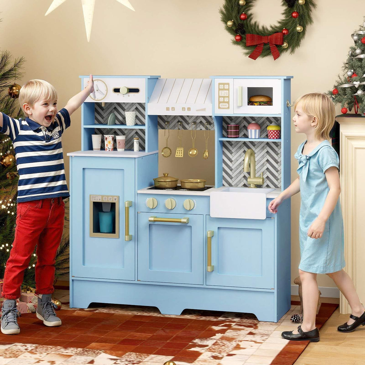 Kids Kitchen Playset, Wooden Pretend Play Kitchen