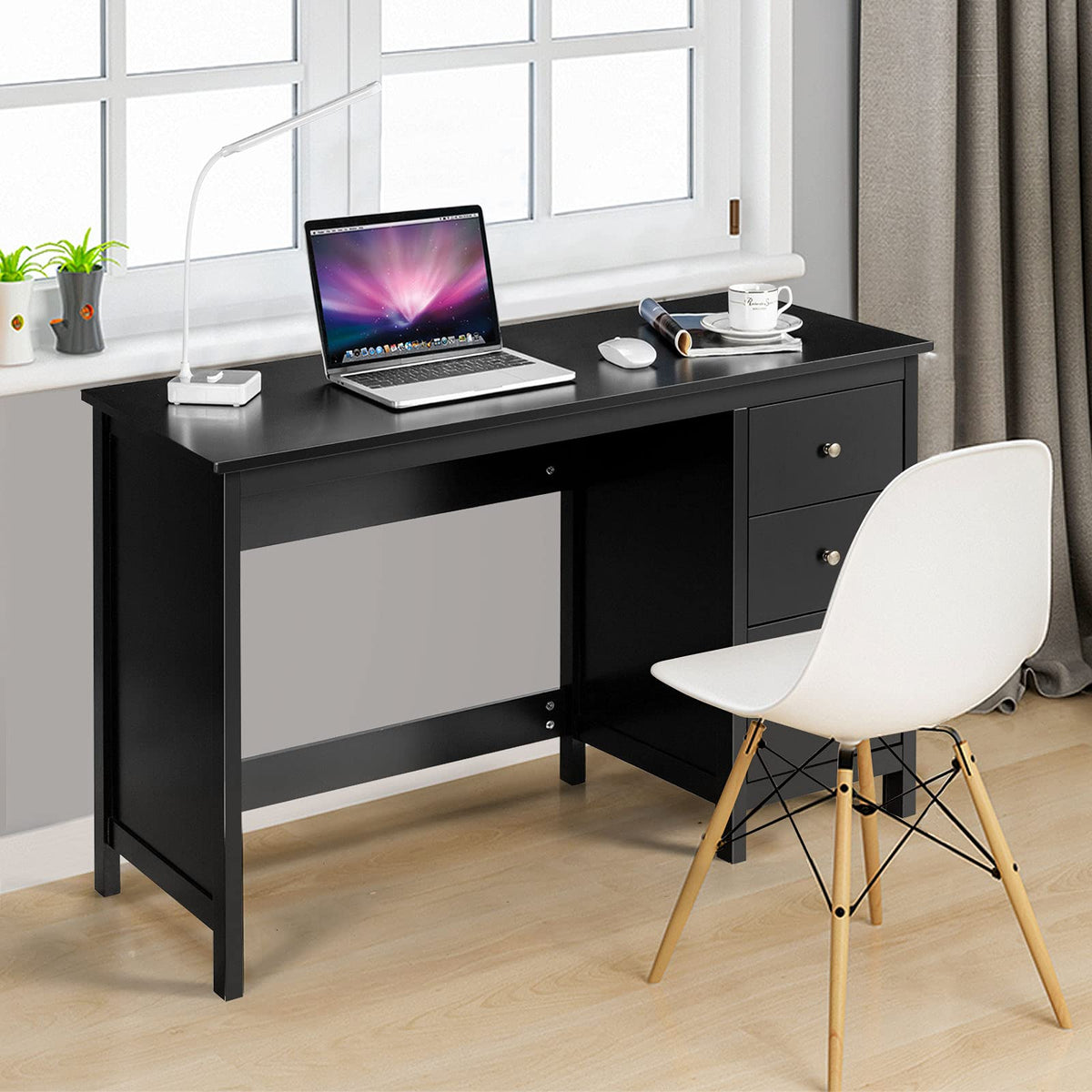 Giantex 3-Drawer Computer Desk, Multipurpose Study Desk w/Spacious Desktop (Black)