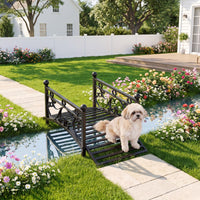 Garden Metal Bridge with Handrails, Outdoor Arched Bridge w/Dual Patterned Side Rails