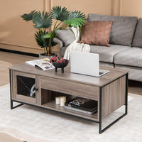 106cm Lift Top Coffee Table, Industrial Center Table with Mute Pneumatic Lifting, Grey