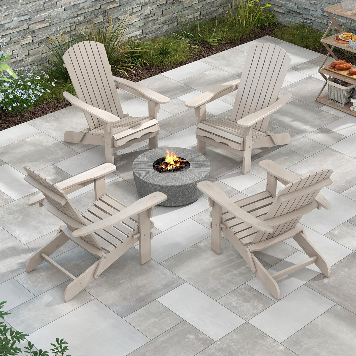 Folding Adirondack Chair Set of 2 with High Backrest and Wide Armrests