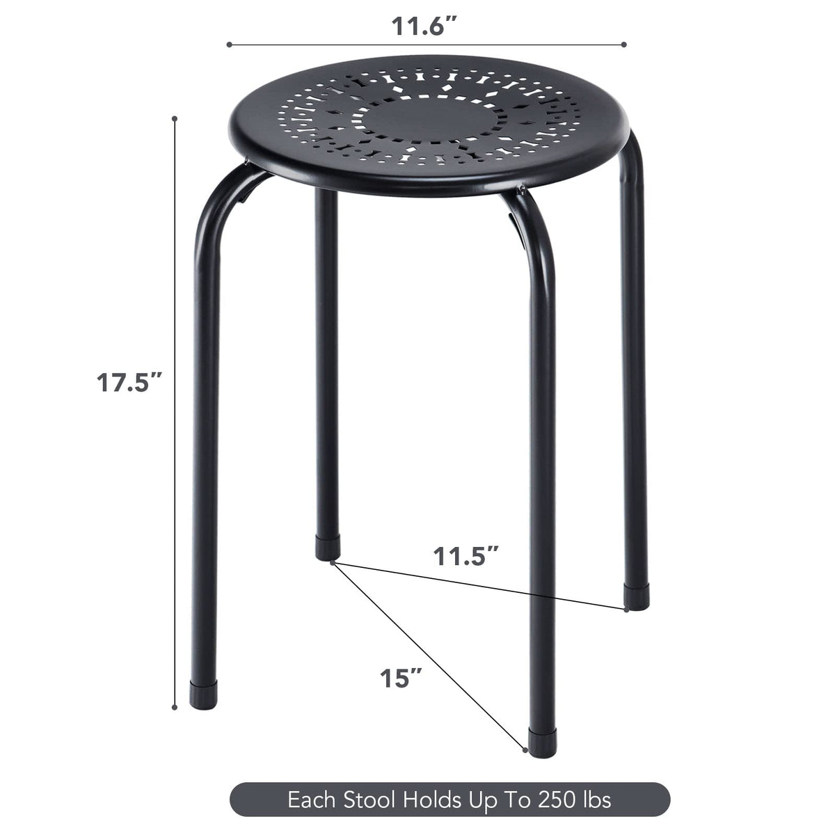 Set of 6 dining stools, Stackable Round Steel Stools