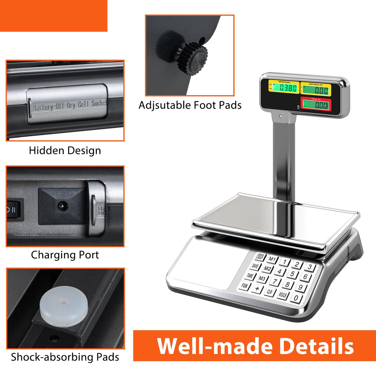 40kg Price Computing Scale with Pole Dual LCD Display and Counting Function