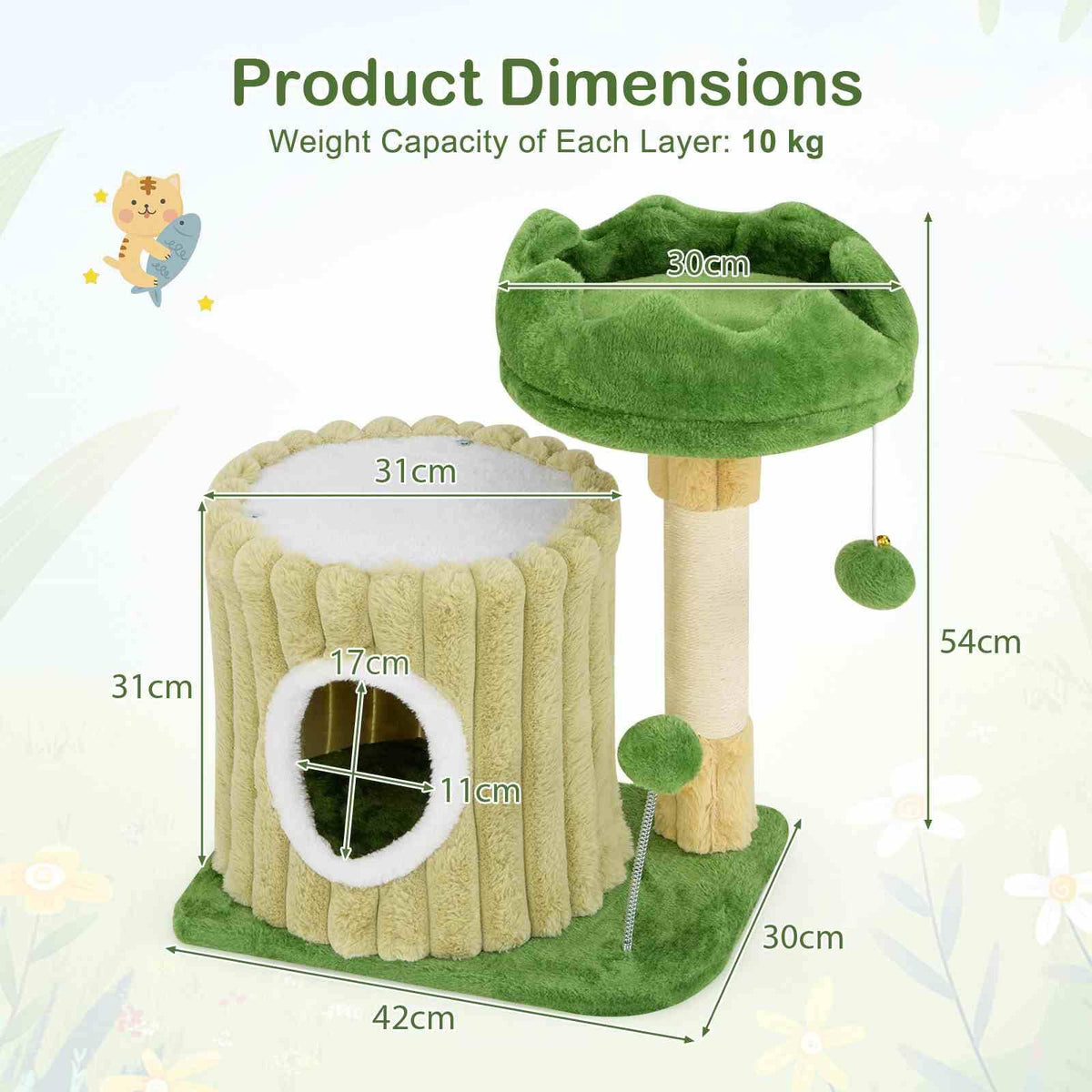 Cute Cat Tree Indoor Versatile Cat Play House Cat Tower w/Sisal Scratching Posts