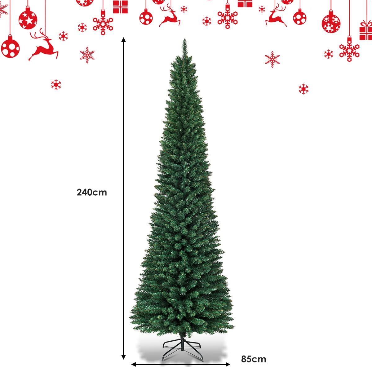 2.4M Christmas Tree, Fir Pencil Artificial Tree, Classic Natural Christmas Tree