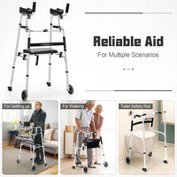 Folding Upright Walker with Seat Wheels and Removable Arm Support